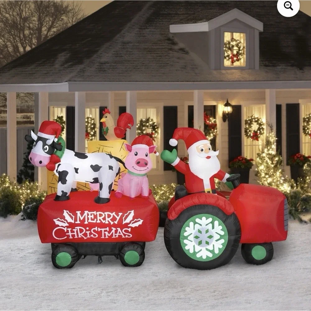 Santas Barnyard Hayride Christmas Airblown Inflatable Holiday Time 10 Ft Wide